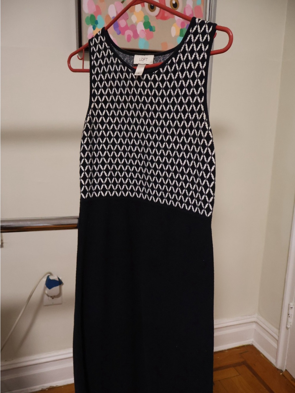 LOFT Black and White Sleeveless Knit Midi Dress